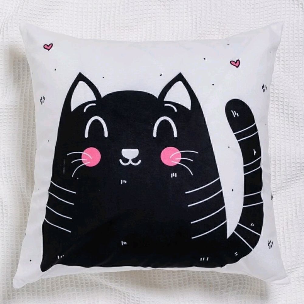 Black Kitty Cartoon Cat Design Pattern Zippered Accent Pillowcase - Picture 5 of 5